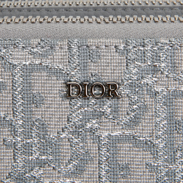 DIOR Oblique Zipped Pouch w/ Strap - Metallic Silver/Grey
