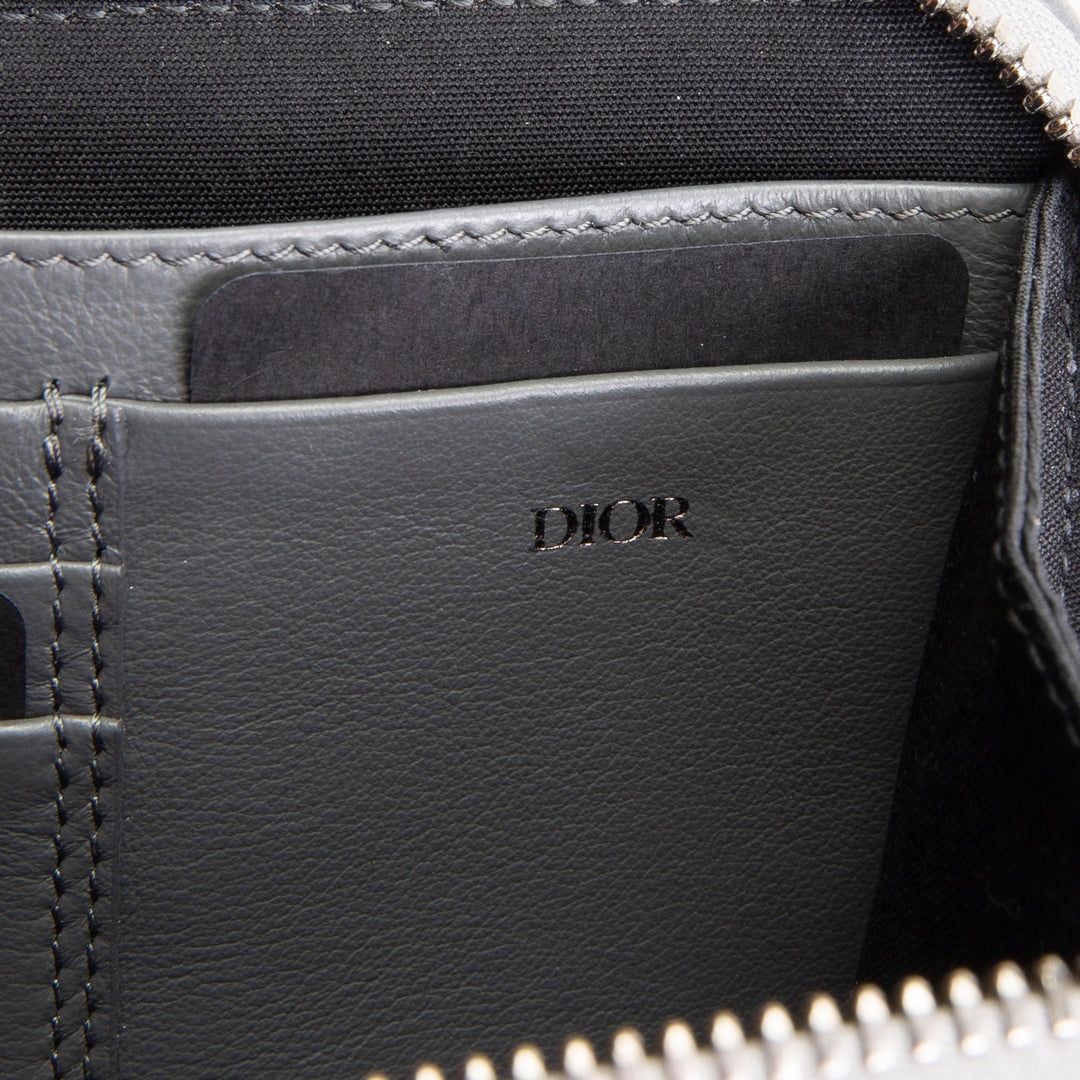 DIOR Oblique Zipped Pouch w/ Strap - Metallic Silver/Grey