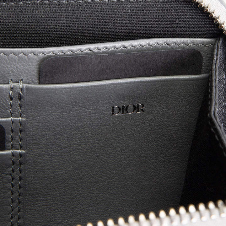 DIOR Oblique Zipped Pouch w/ Strap - Metallic Silver/Grey