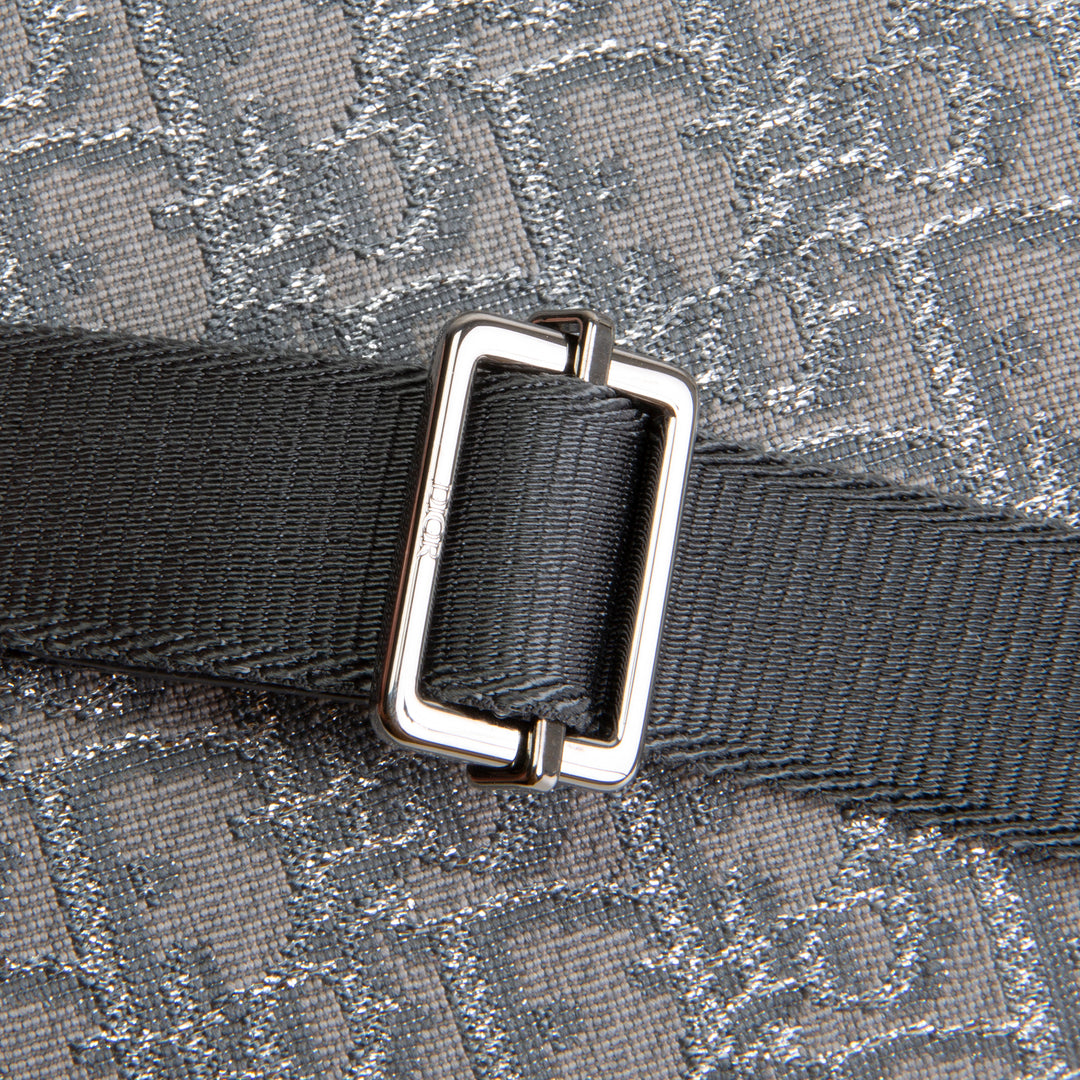 DIOR Oblique Zipped Pouch w/ Strap - Metallic Silver/Grey
