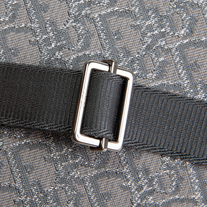 DIOR Oblique Zipped Pouch w/ Strap - Metallic Silver/Grey
