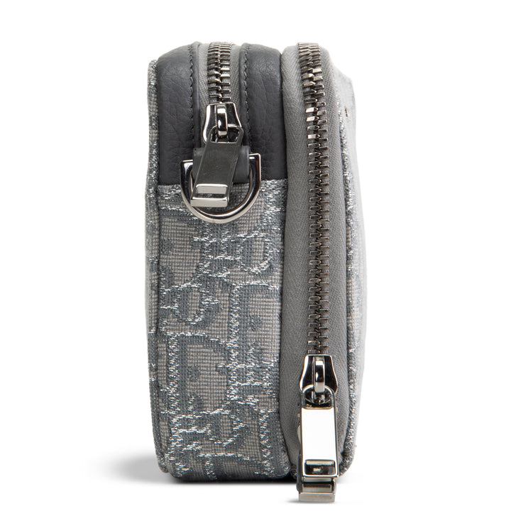 DIOR Oblique Zipped Pouch w/ Strap - Metallic Silver/Grey