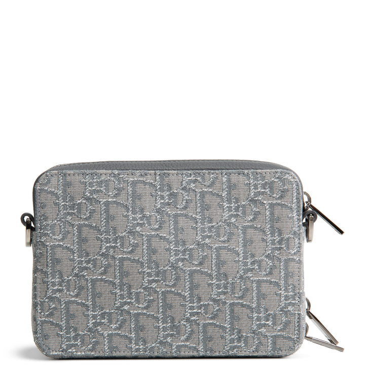 DIOR Oblique Zipped Pouch w/ Strap - Metallic Silver/Grey