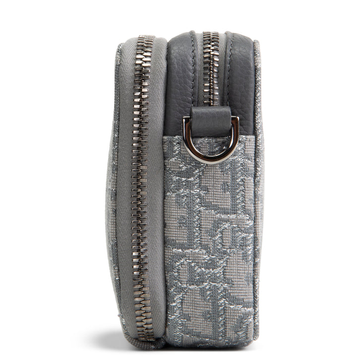 DIOR Oblique Zipped Pouch w/ Strap - Metallic Silver/Grey