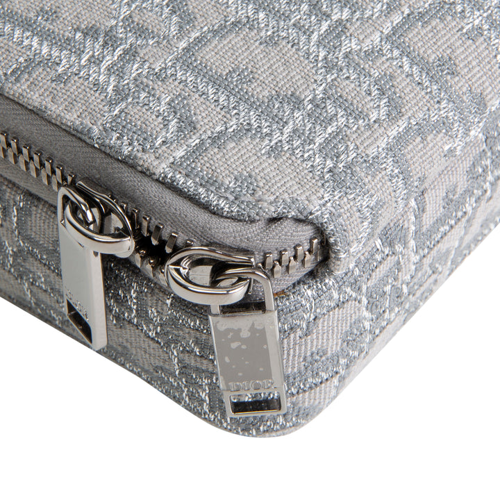 DIOR Oblique Zipped Pouch w/ Strap - Metallic Silver/Grey