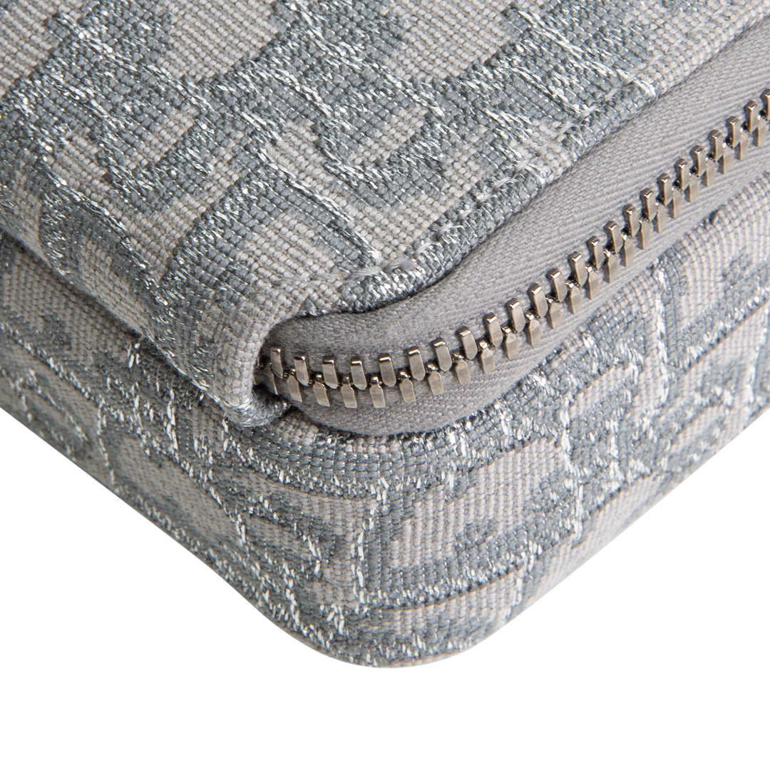 DIOR Oblique Zipped Pouch w/ Strap - Metallic Silver/Grey