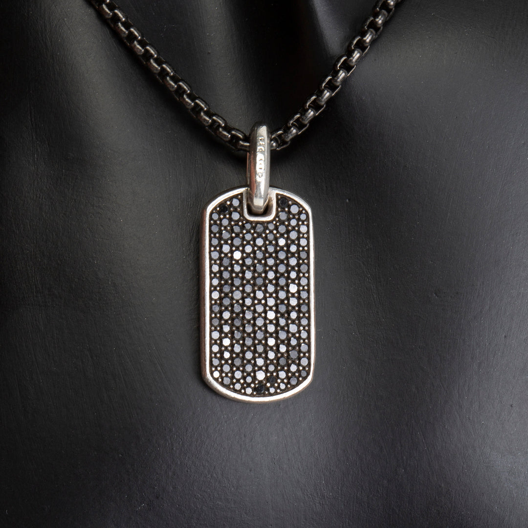 DAVID YURMAN Black Diamonds Chevron Tag w/ Stainless Chain