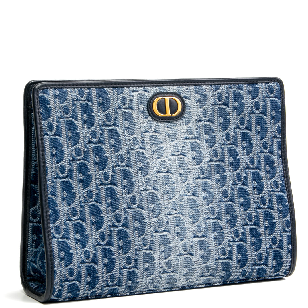 CHRISTIAN DIOR Denim Oblique 30 Montaigne Dea Pouch - Blue