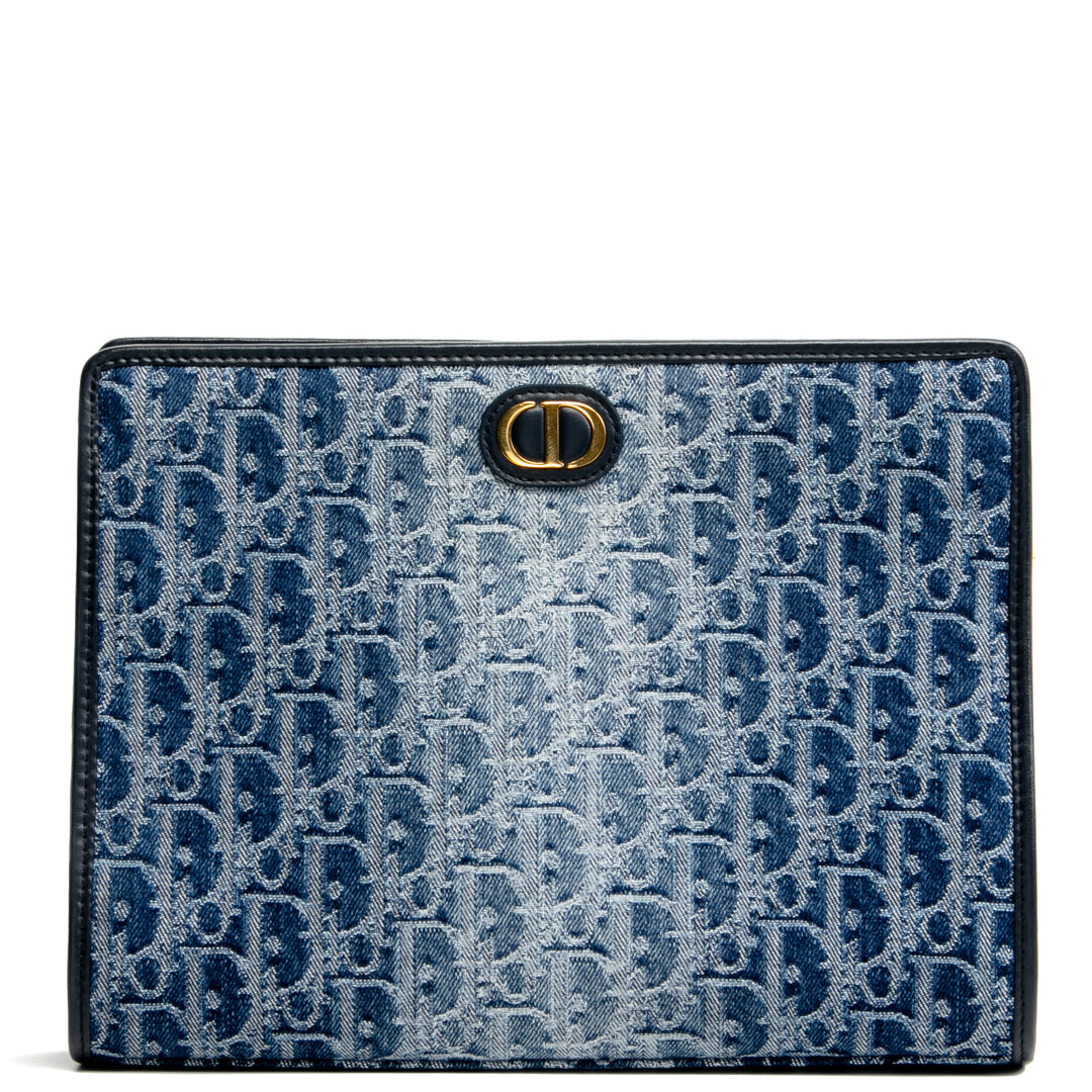 CHRISTIAN DIOR Denim Oblique 30 Montaigne Dea Pouch - Blue