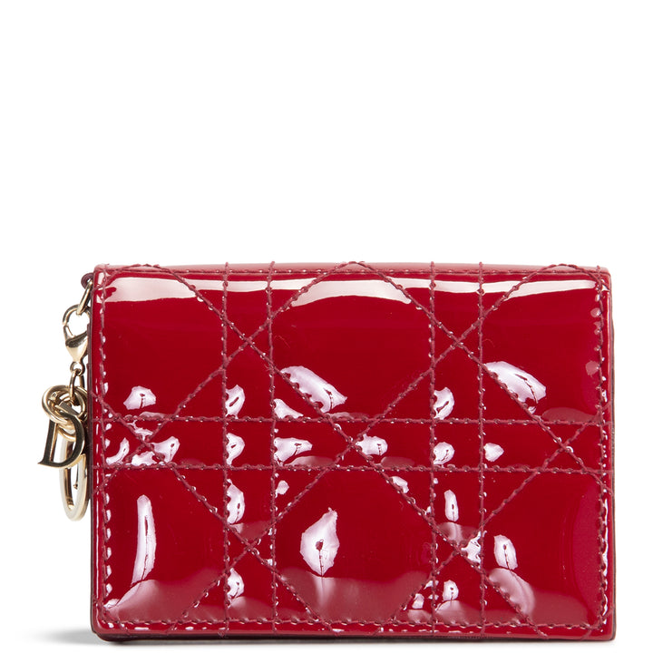 DIOR Lady Dior Bloom Card Holder Mini Patent Cannage - Cherry Red