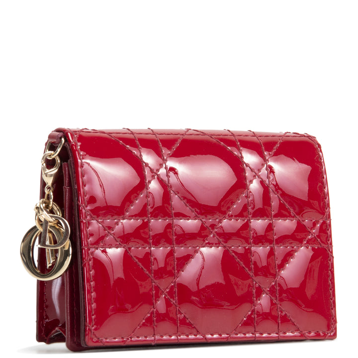 DIOR Lady Dior Bloom Card Holder Mini Patent Cannage - Cherry Red