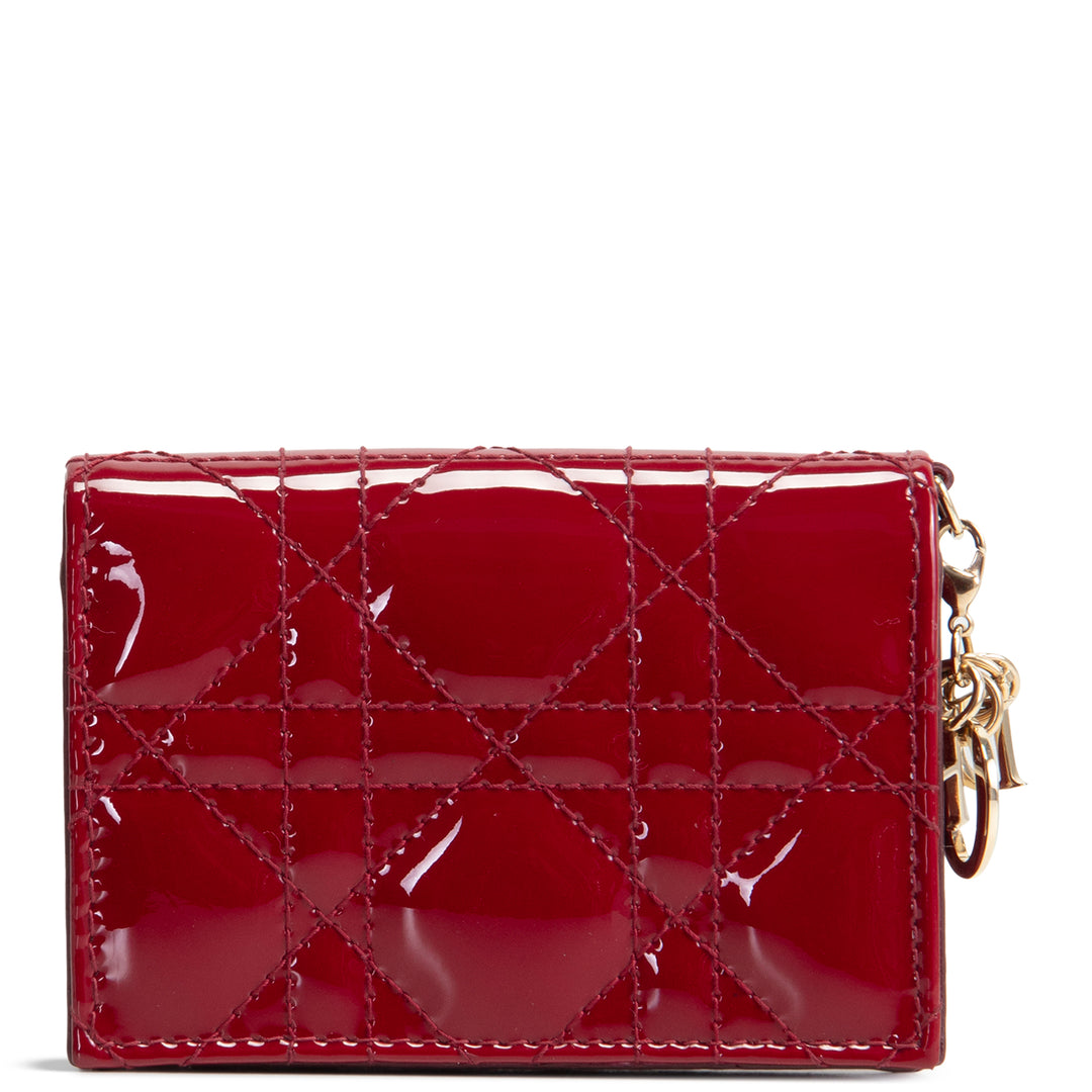 DIOR Lady Dior Bloom Card Holder Mini Patent Cannage - Cherry Red