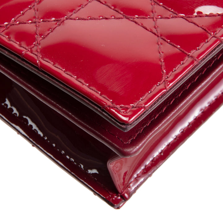 DIOR Lady Dior Bloom Card Holder Mini Patent Cannage - Cherry Red