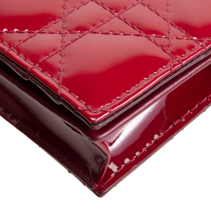 DIOR Lady Dior Bloom Card Holder Mini Patent Cannage - Cherry Red