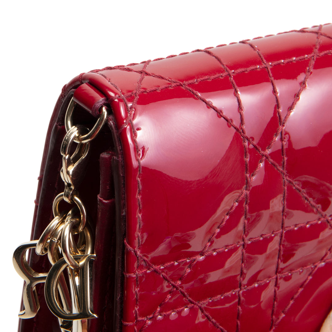 DIOR Lady Dior Bloom Card Holder Mini Patent Cannage - Cherry Red