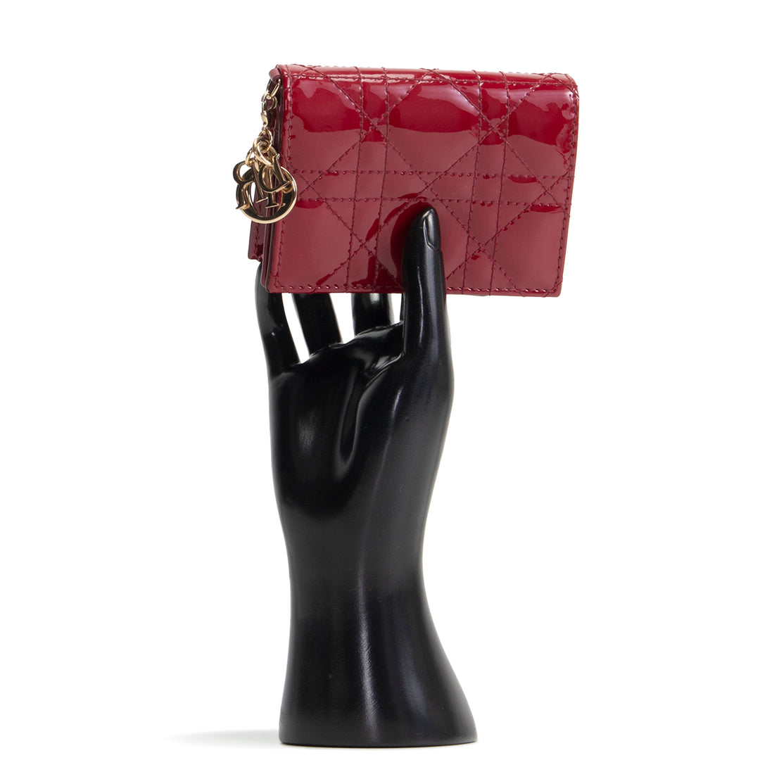 DIOR Lady Dior Bloom Card Holder Mini Patent Cannage - Cherry Red