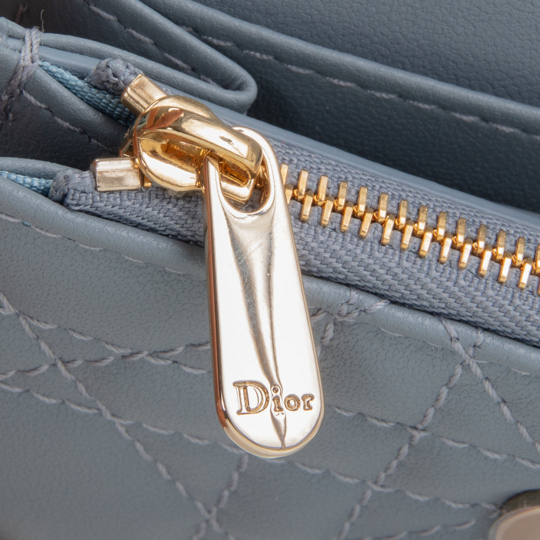 DIOR Leather Cannage Compact Wallet - Light Blue
