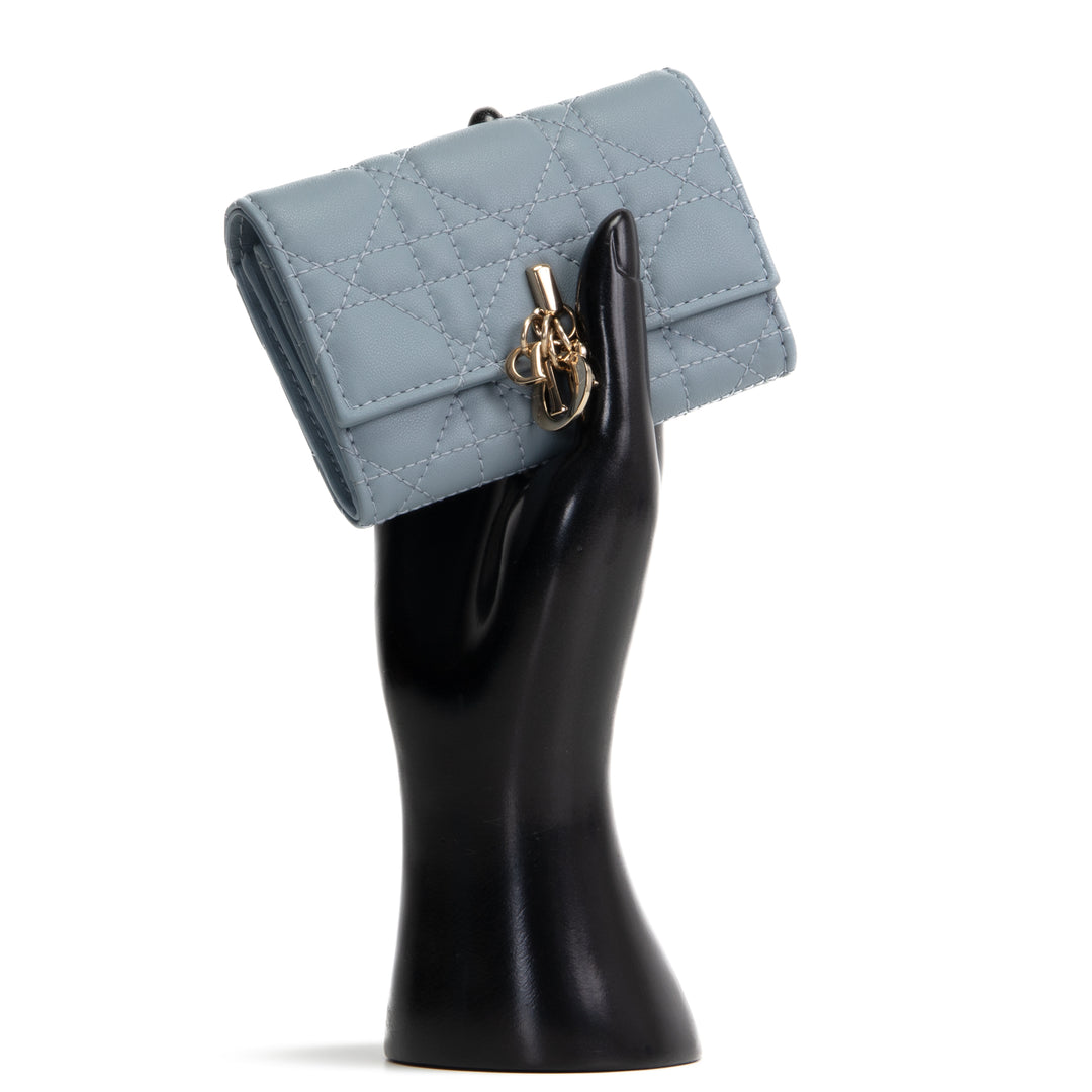 DIOR Leather Cannage Compact Wallet - Light Blue