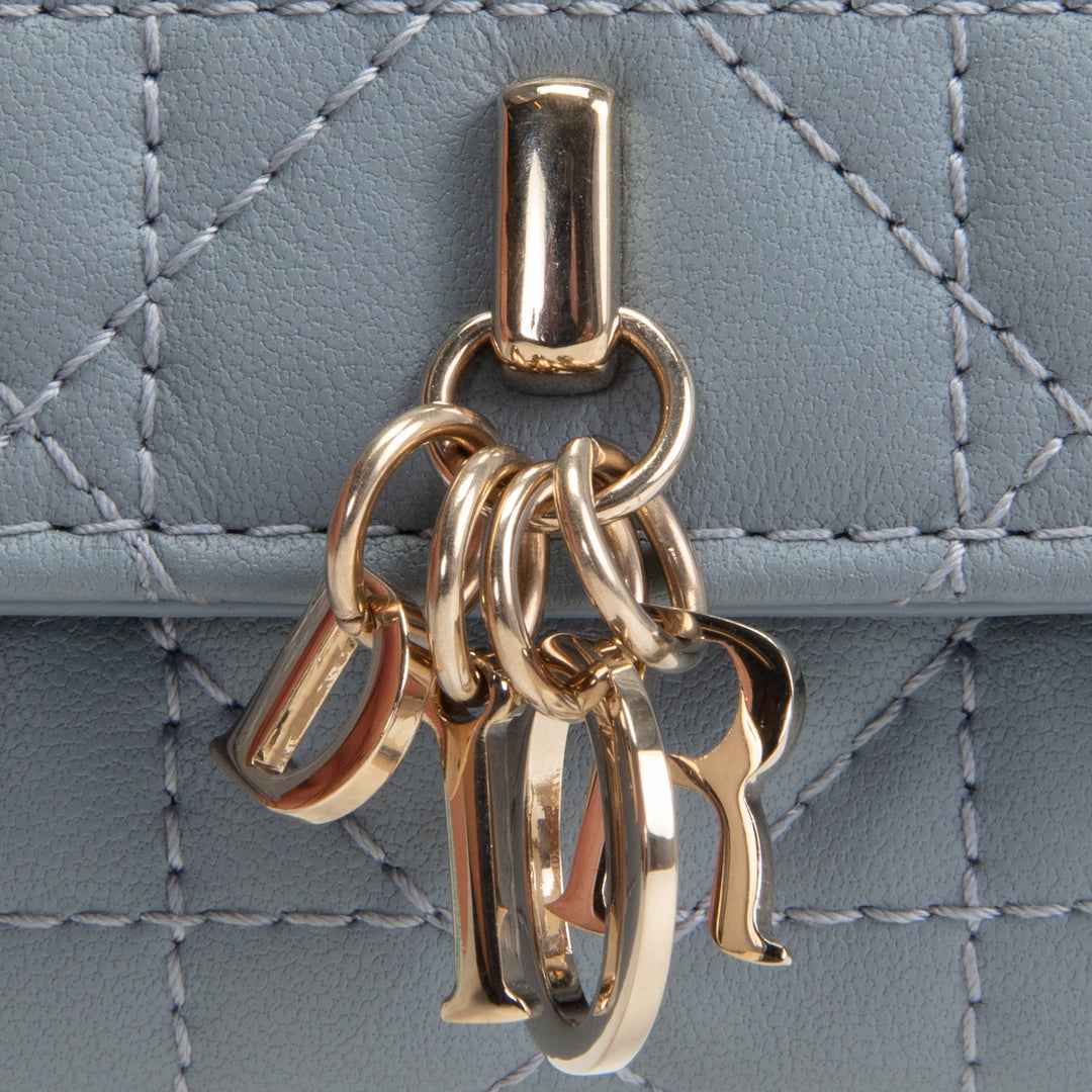 DIOR Leather Cannage Compact Wallet - Light Blue