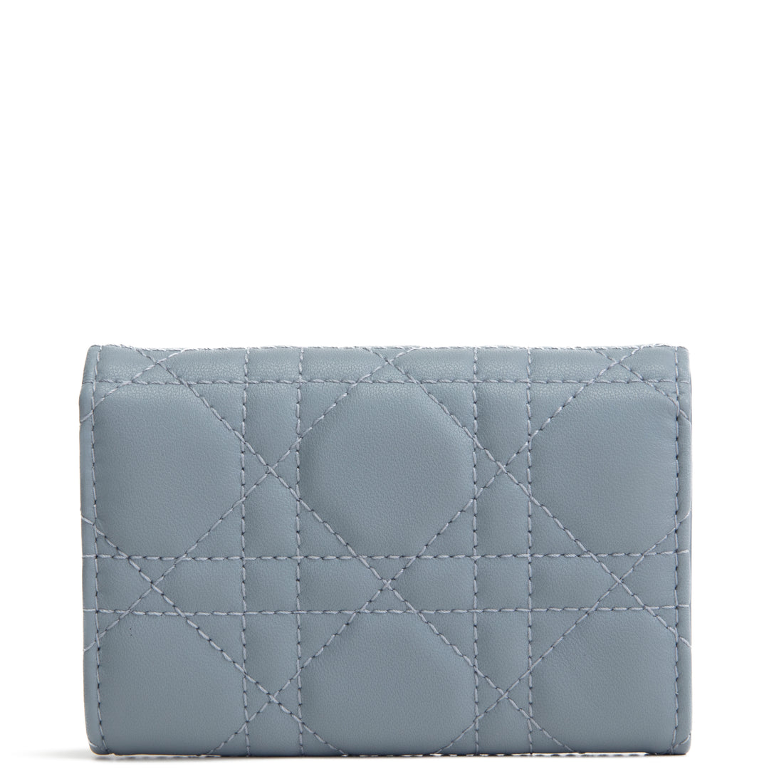 DIOR Leather Cannage Compact Wallet - Light Blue