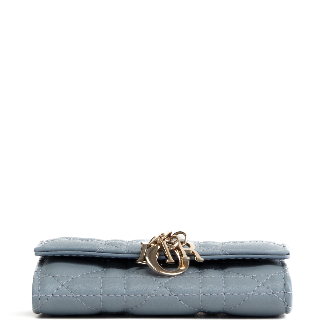 DIOR Leather Cannage Compact Wallet - Light Blue