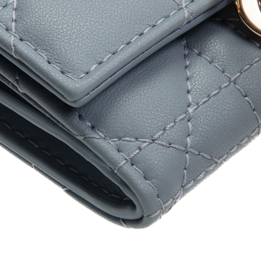 DIOR Leather Cannage Compact Wallet - Light Blue