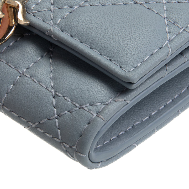 DIOR Leather Cannage Compact Wallet - Light Blue