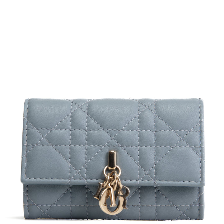 DIOR Leather Cannage Compact Wallet - Light Blue