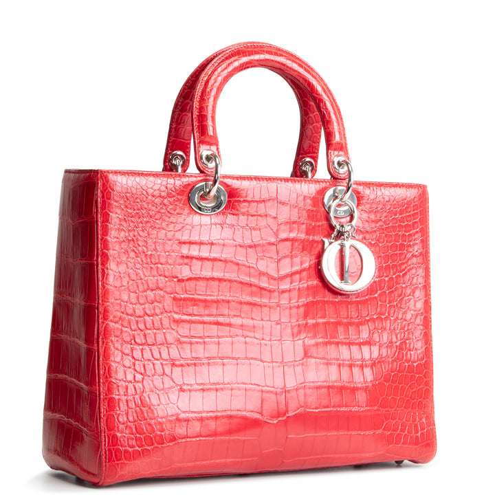 DIOR Large Lady Dior w/ Strap - Crocodile