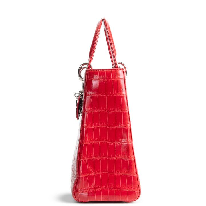 DIOR Large Lady Dior w/ Strap - Crocodile