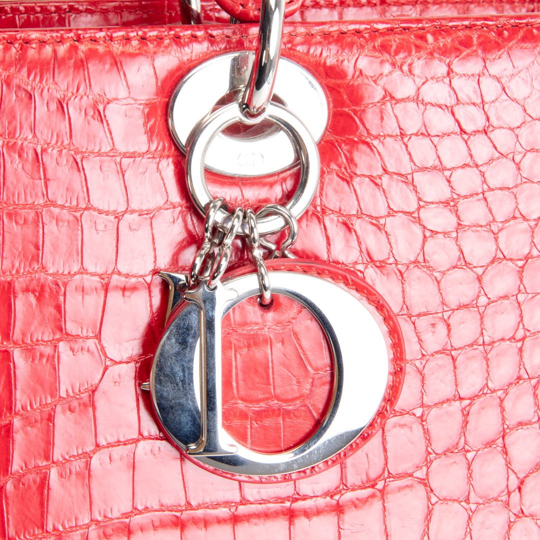 DIOR Large Lady Dior w/ Strap - Crocodile