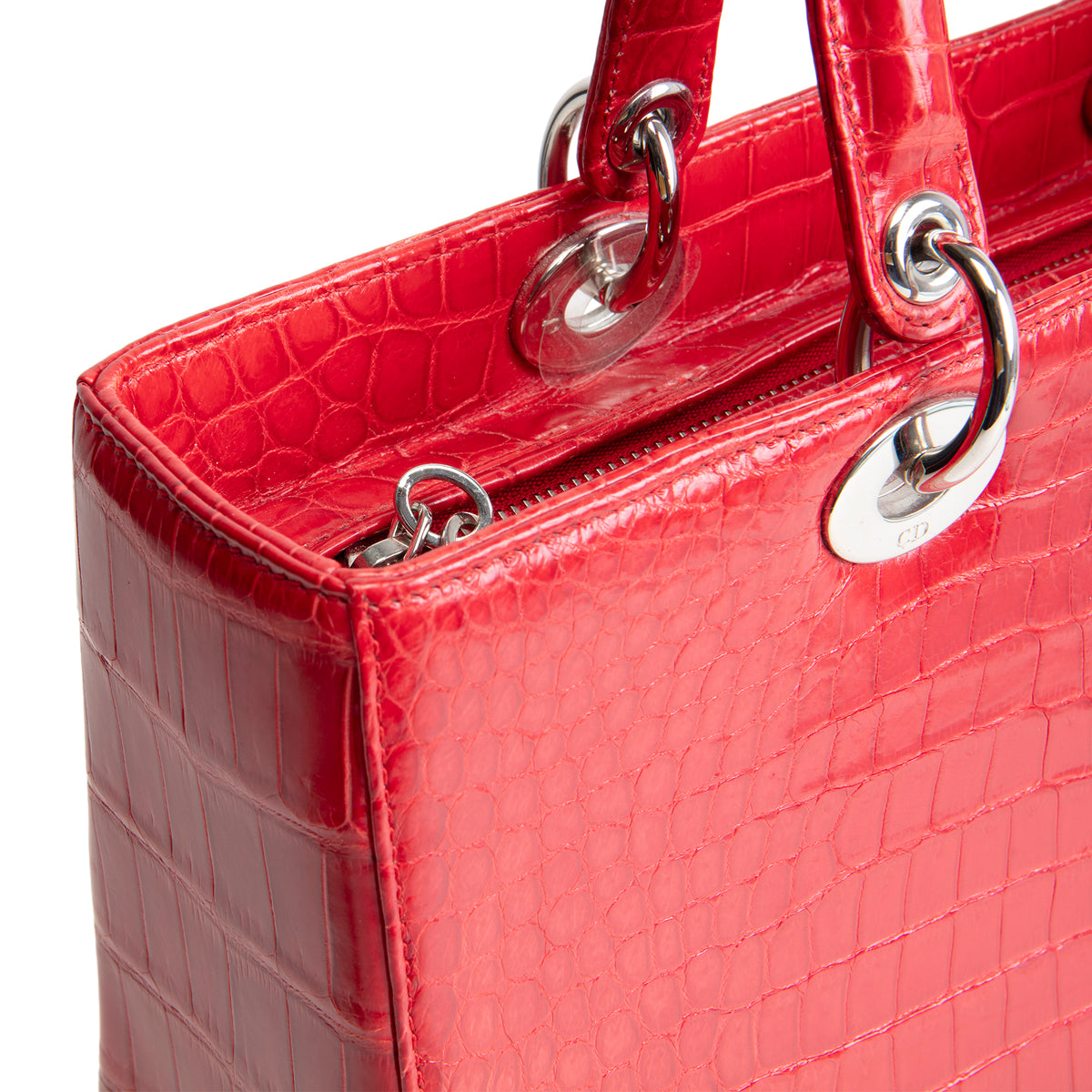 DIOR Large Lady Dior w/ Strap - Crocodile