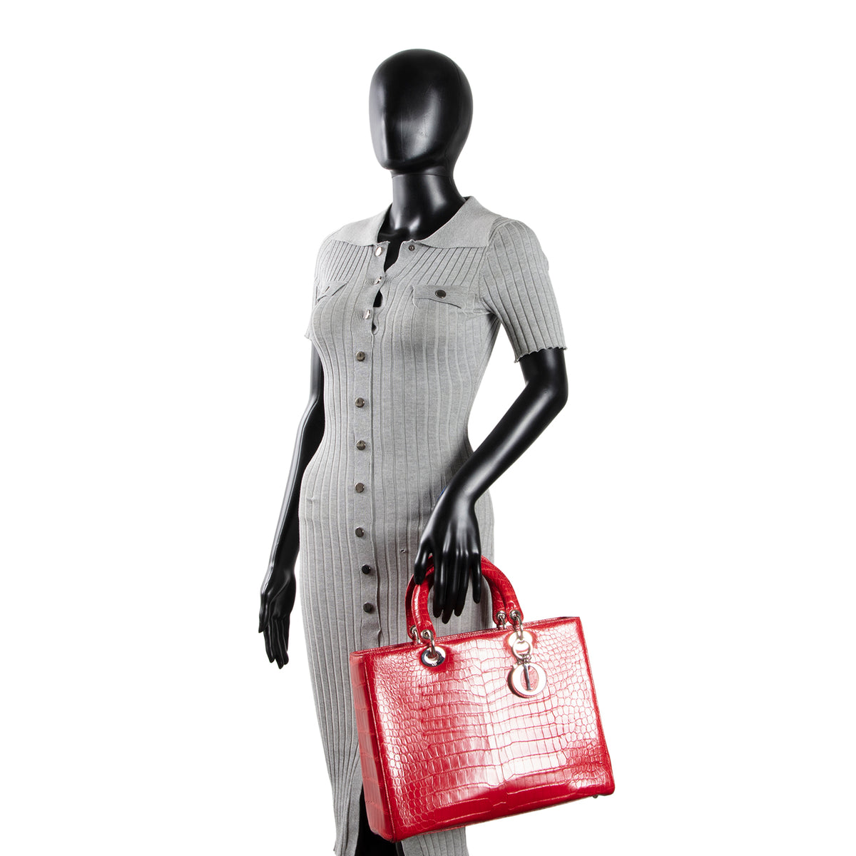 DIOR Large Lady Dior w/ Strap - Crocodile