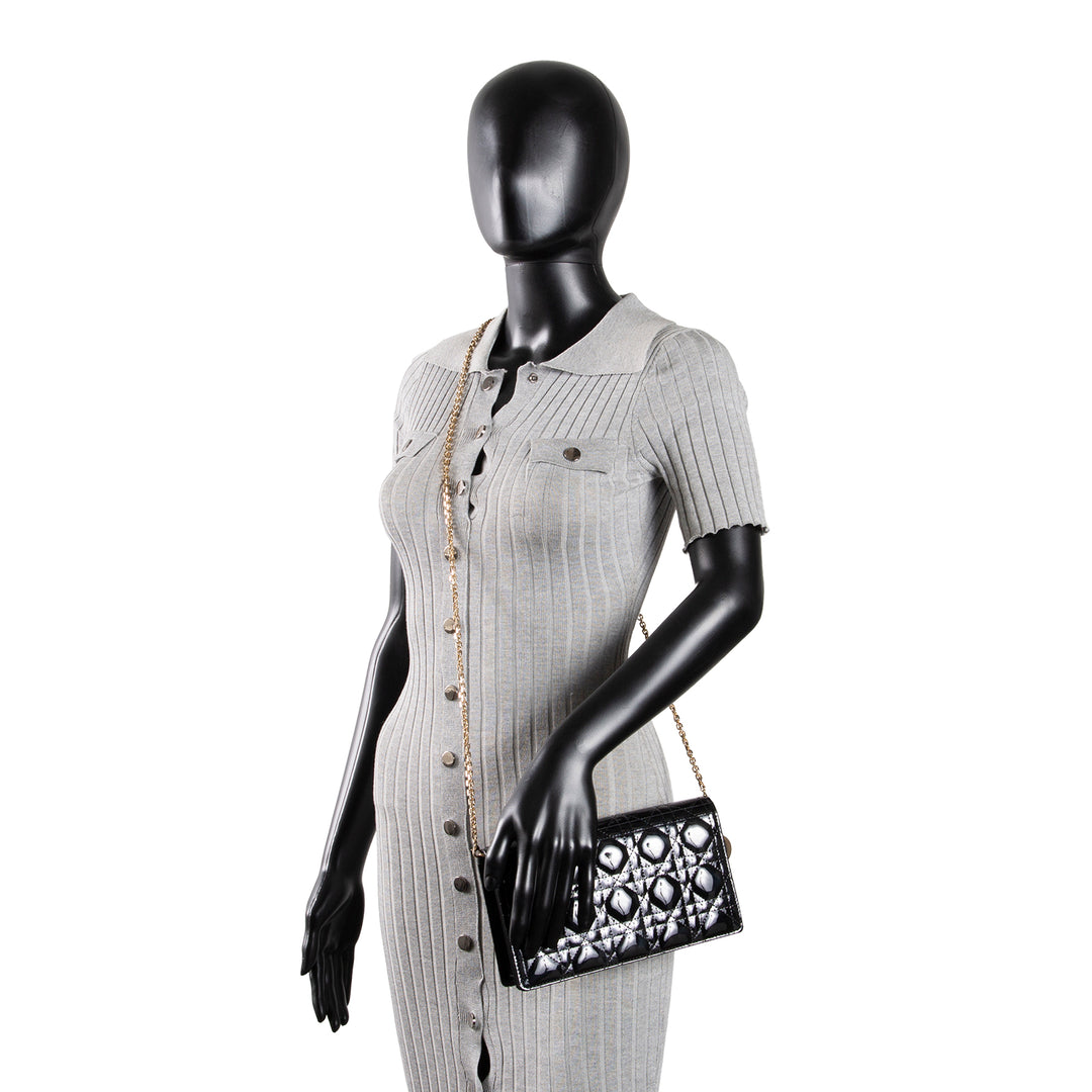 DIOR Patent Lady Pouch on Chain - Black