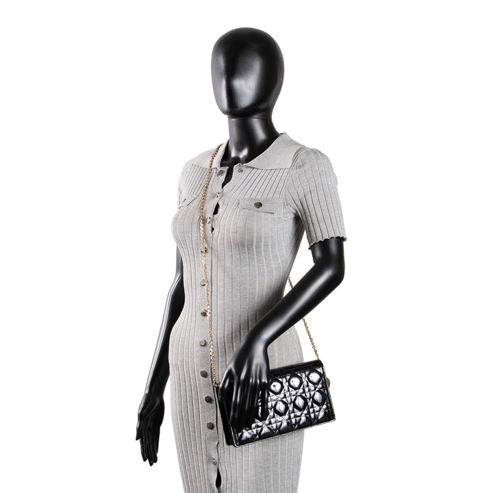 DIOR Patent Lady Pouch on Chain - Black