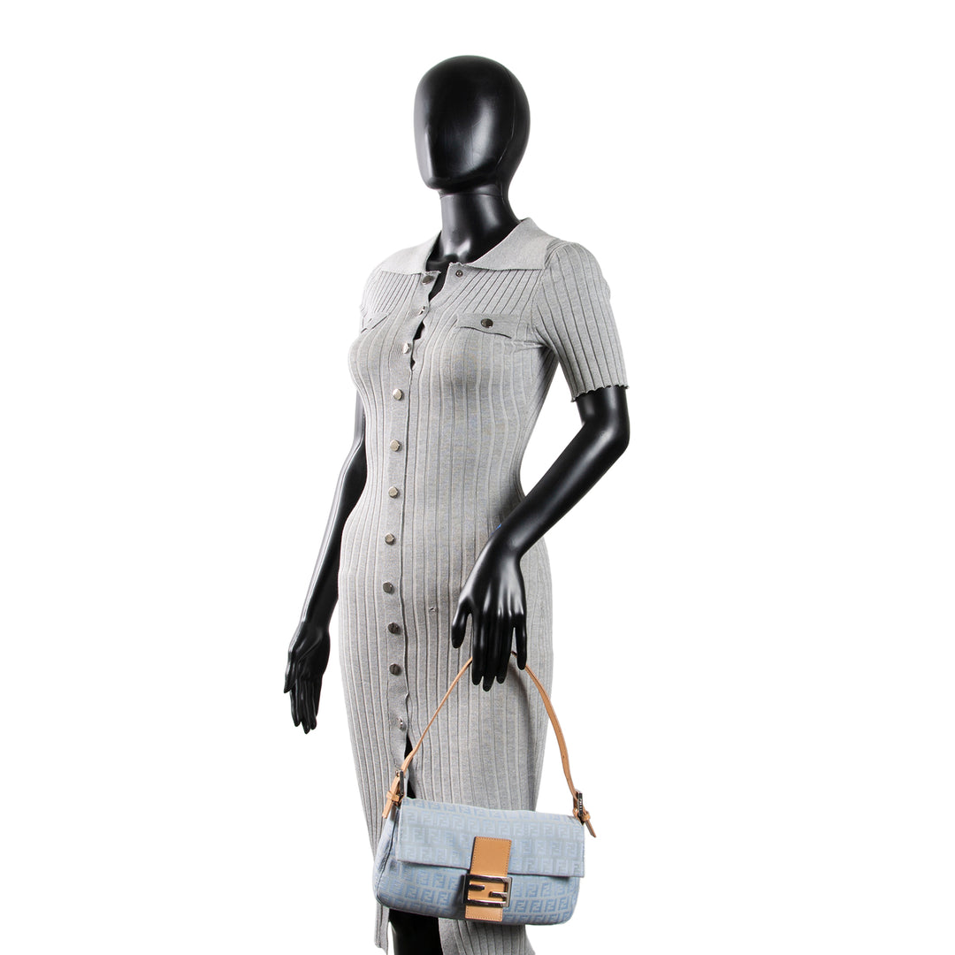 FENDI Baguette Zucchino Shoulder Bag - Baby Blue