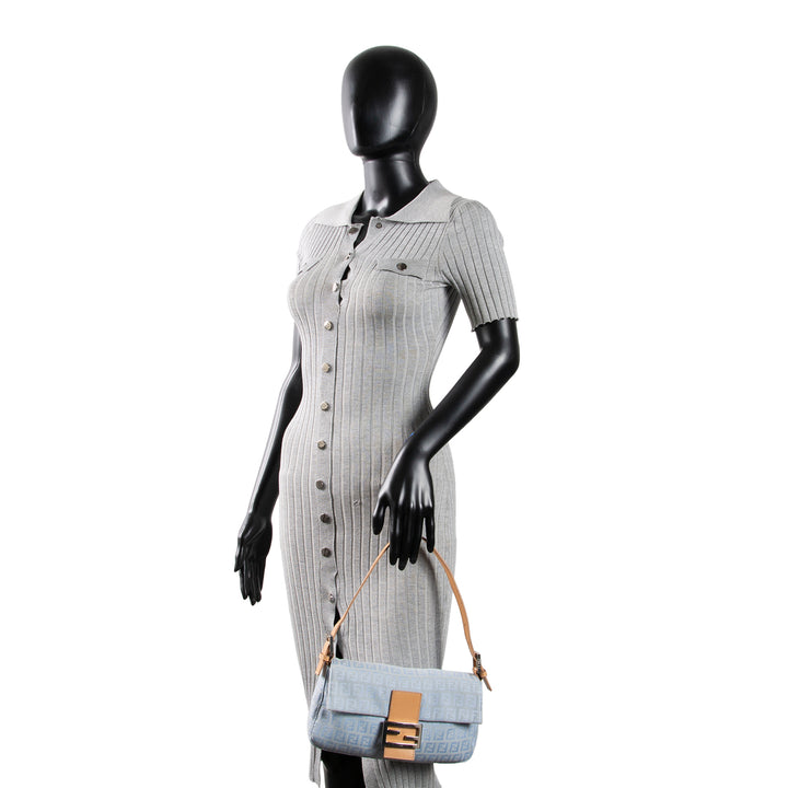 FENDI Baguette Zucchino Shoulder Bag - Baby Blue