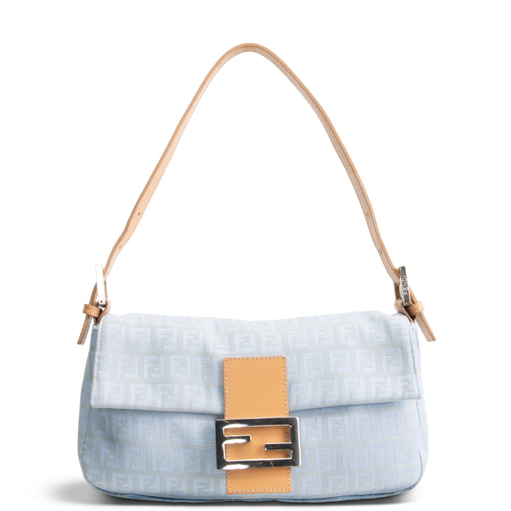 FENDI Baguette Zucchino Shoulder Bag - Baby Blue