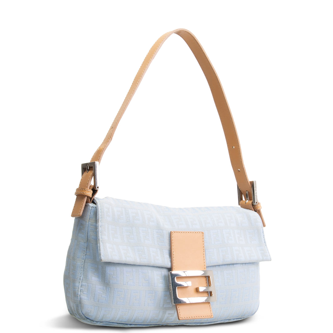 FENDI Baguette Zucchino Shoulder Bag - Baby Blue