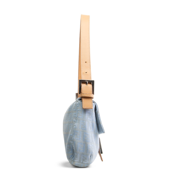 FENDI Baguette Zucchino Shoulder Bag - Baby Blue