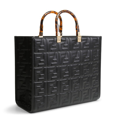 FENDI Medium Embossed Sunshine Tote - Black