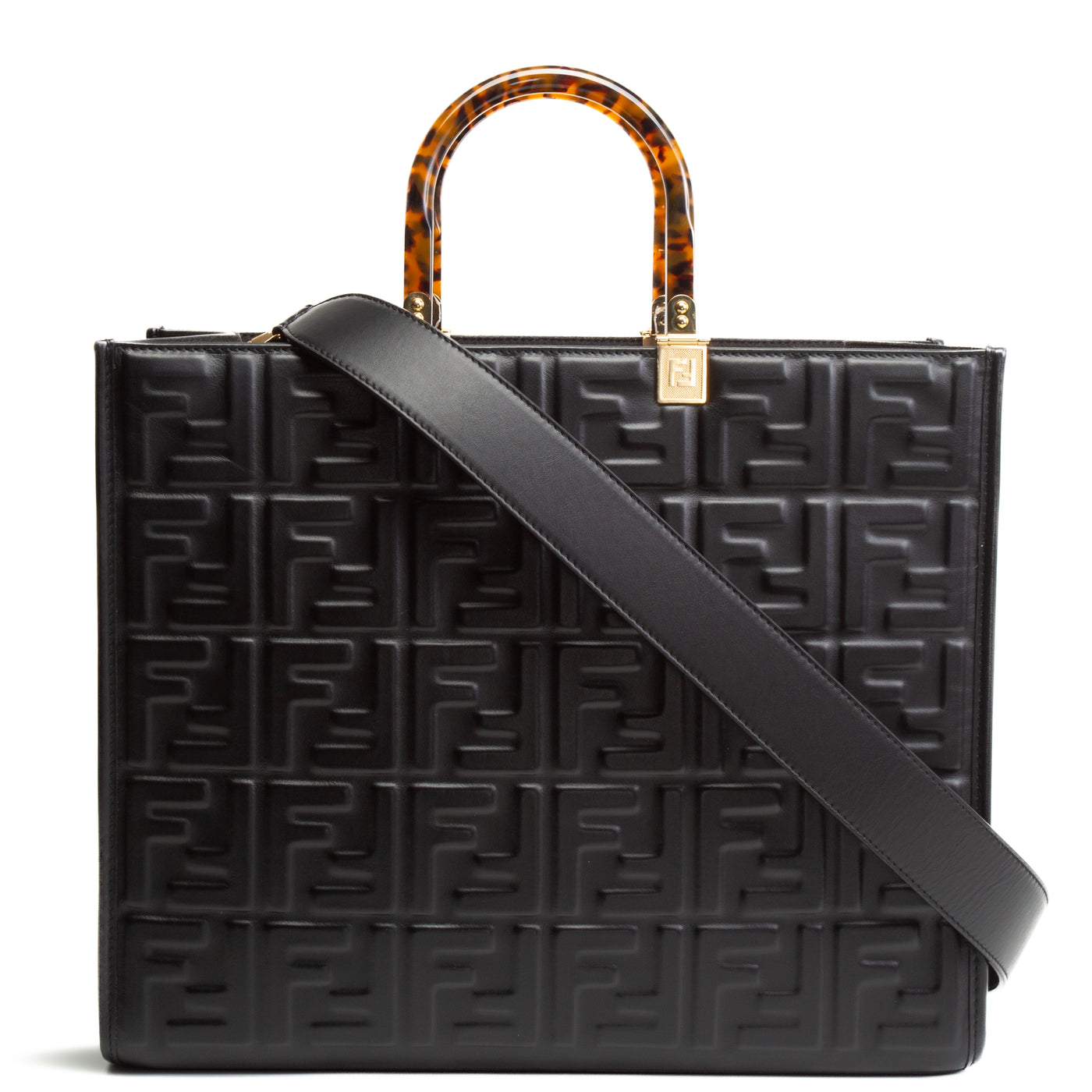 FENDI Medium Embossed Sunshine Tote - Black