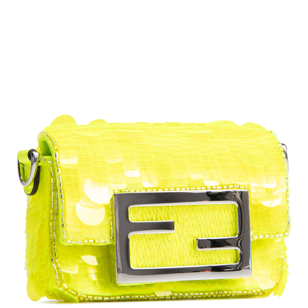 FENDI Sequin Nano Baguette Bag Charm - Neon Yellow