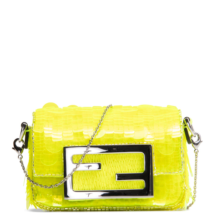 FENDI Sequin Nano Baguette Bag Charm - Neon Yellow