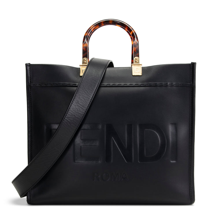 FENDI Leather Medium Sunshine Tote - Black