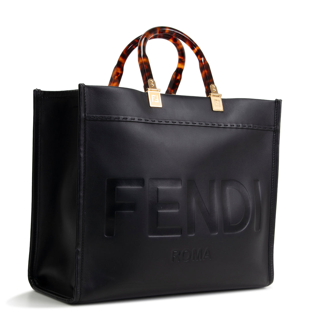 FENDI Leather Medium Sunshine Tote - Black