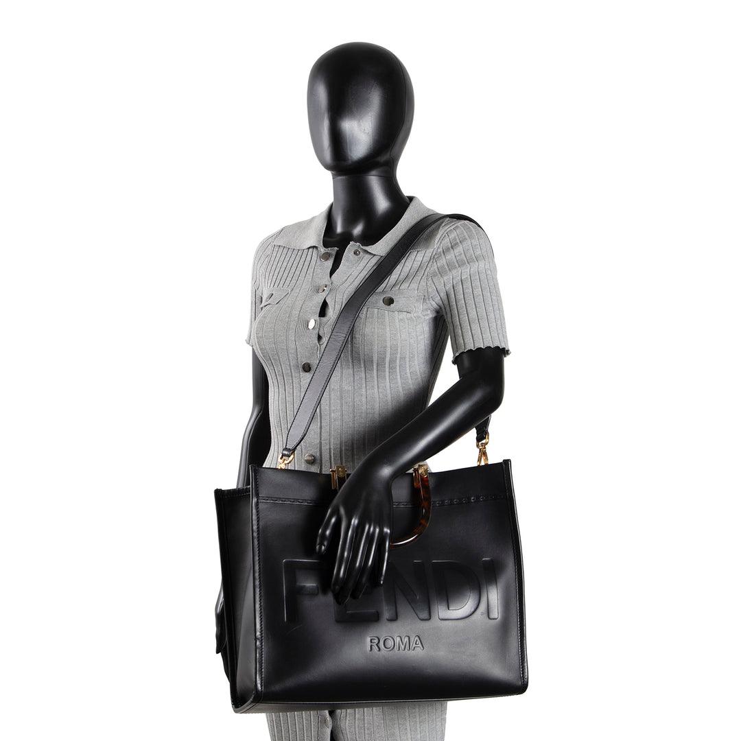 FENDI Leather Medium Sunshine Tote - Black