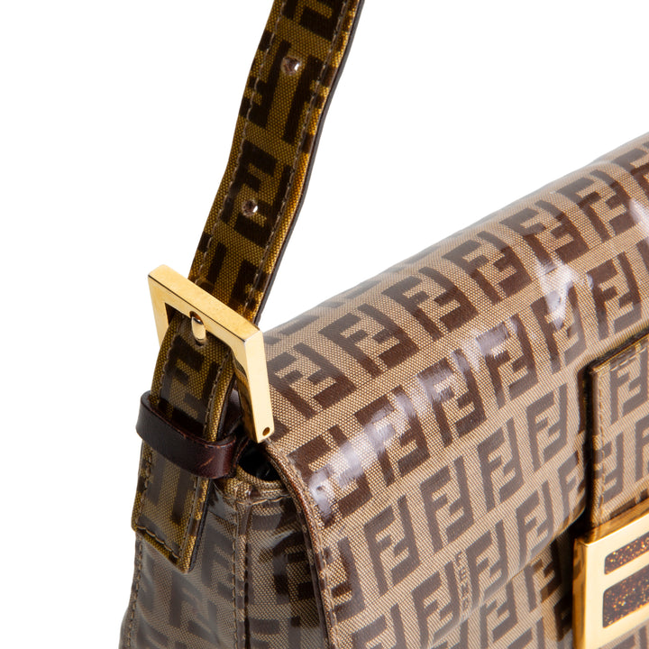 FENDI PVC Zucchino Baguette Shoulder Bag - Tobacco - OUTLET FINAL SALE