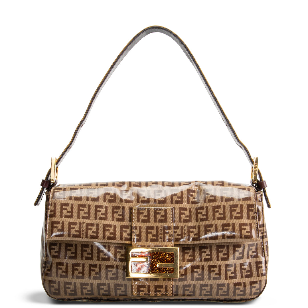 FENDI PVC Zucchino Baguette Shoulder Bag - Tobacco - OUTLET FINAL SALE