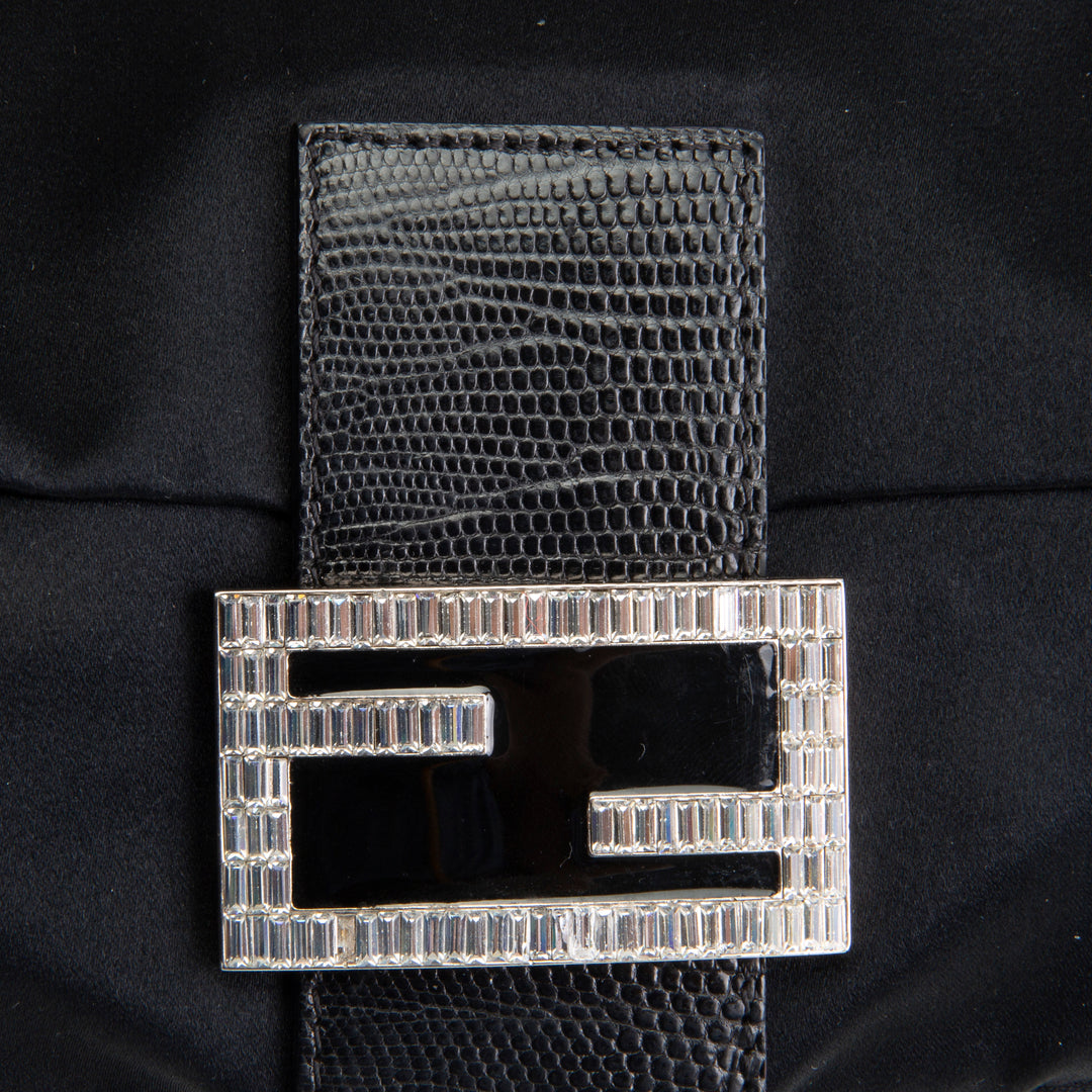 FENDI Satin Crystal Baguette - Black